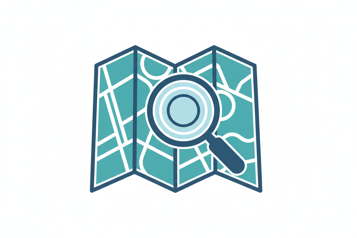 vector icon of a map with a magnifying glass